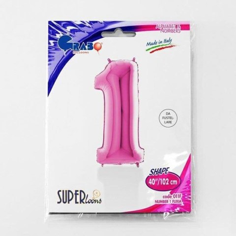 Balon Foliowy Cyfra 1 Różowa Fuksja - 102 cm Grabo