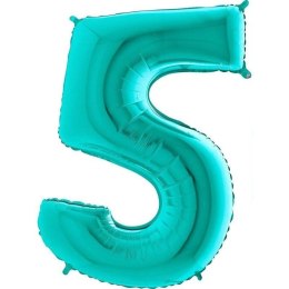 Balon Foliowy Cyfra 5 Tiffany, Miętowy - 102 cm Grabo