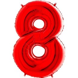 Balon foliowy Cyfra 8 czerwona metaliczna - 100 cm Grabo