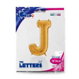 Balon foliowy Litera J, 66cm, Złota