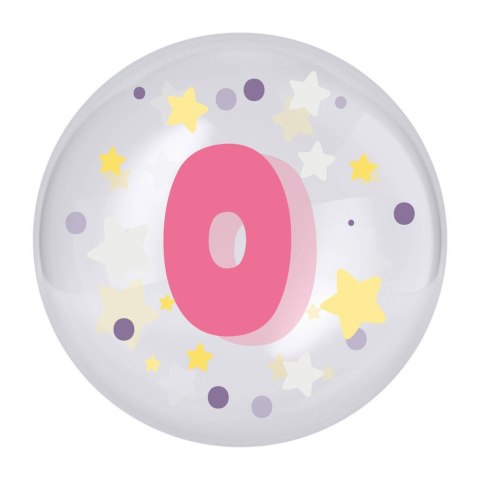 Balon przezroczysty z Różowym Nadrukiem Cyfra 0, 45cm