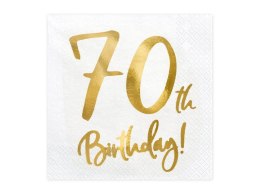 Serwetki '70th Birthday' na 70 urodziny, białe, 33x33cm (1 op. / 20 szt.)
