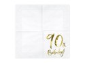 Serwetki '90th Birthday' na 90 urodziny, białe, 33x33cm (1 op. / 20 szt.)