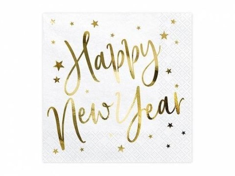 Serwetki Happy New Year, biały, 33x33cm (1 op. / 20 szt.)