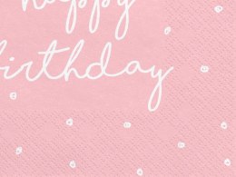 Serwetki różowe Happy Birthday, 33x33 cm (1 op. / 20 szt.) różowe