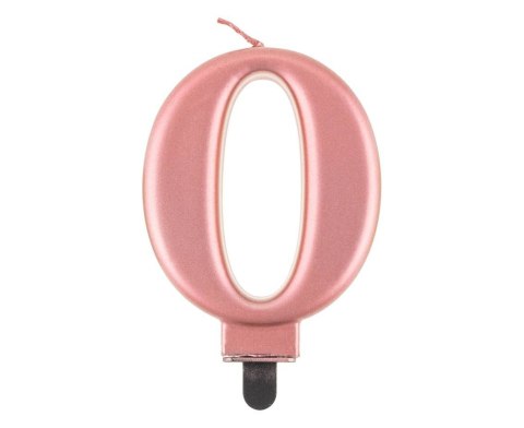 Świeczka cyferka 0, metalik Rose Gold, 8 cm