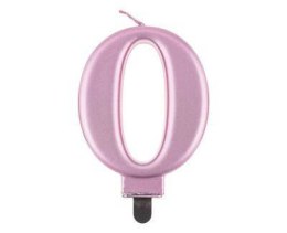 Świeczka cyferka 0, metalik Rose Gold, 8 cm