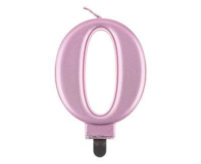 Świeczka cyferka 0, metalik Rose Gold, 8 cm