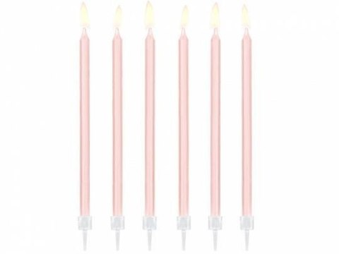Świeczki urodzinowe, gładkie, różowe, 14 cm, 12 szt.