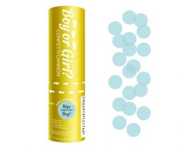 Tuba strzelająca z konfetti, Boy or Girl, kółeczka papierowe niebieskie / 15 cm