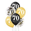 Zestaw balonów na 70 urodziny, czarno-złote, 30cm, 6 szt.