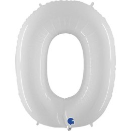 Balon Foliowy Cyfra 0, Biała Shiny 102cm Grabo