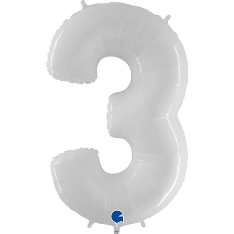 Balon Foliowy Cyfra 3, Biała Shiny 102cm Grabo