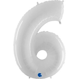 Balon Foliowy Cyfra 6, Biała Shiny 102cm Grabo