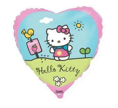 Balon Foliowy Serce Hello Kitty w ogródku - 46 cm