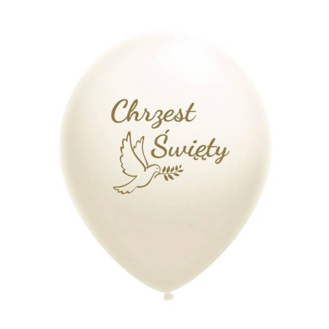 Balony lateksowe Chrzest Święty białe, złoty nadruk 10 szt.