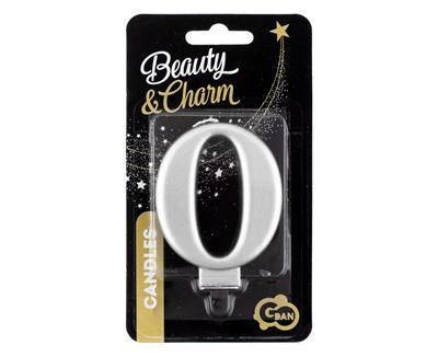 Świeczka cyferka 0, metalik srebrna 8 cm