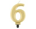 Świeczka cyferka 6, metalik złota, 8 cm