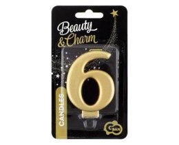 Świeczka cyferka 6, metalik złota, 8 cm