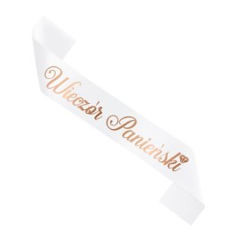 Szarfa biała z napisem Wieczór Panieński w kolorze Rose Gold, 160cm