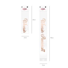Szarfa biała z napisem Wieczór Panieński w kolorze Rose Gold, 160cm