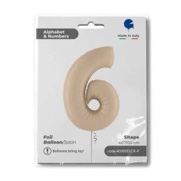 Balon Foliowy Cyfra 6, Satynowa Kremowa 102cm Grabo