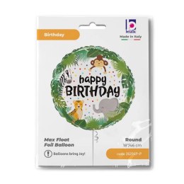 Balon Foliowy Happy Birthday dżungla Safari okrągły 46cm