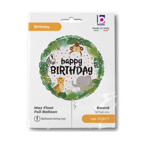 Balon Foliowy Happy Birthday dżungla Safari okrągły 46cm