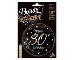 Balon foliowy Happy 30 Birthday, czarny srebrny nadruk, 46 cm