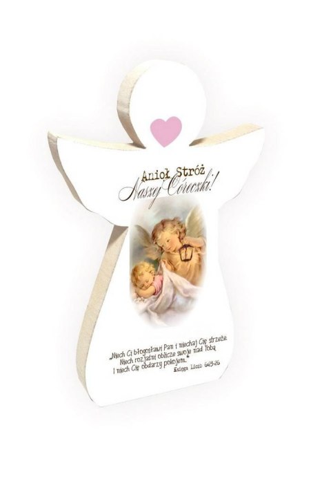 Drewniana figurka Anioł Stróż dziewczynka