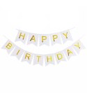 Girlanda urodzinowa Happy Birthday Biała, złoty napis