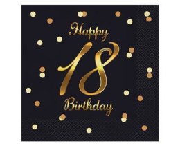 Serwetki urodzinowe Happy 18 Birthday czarne, 33 cm 20 sztuk