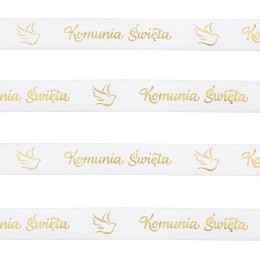 Wstążka satynowa biała z napisem Komunia Święta 20m
