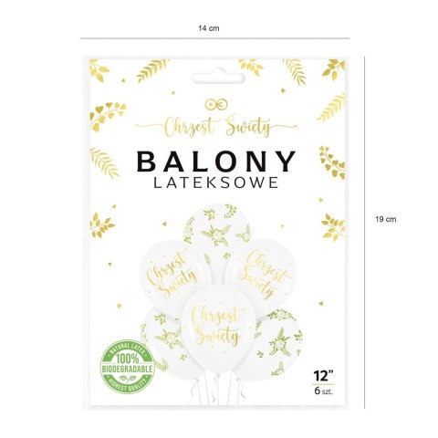Zestaw balonów lateksowych, Chrzest Święty biało zielone 6 szt.