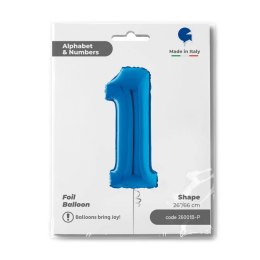 Balon Foliowy Cyfra 1 Niebieski, 66 cm Grabo