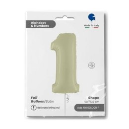 Balon Foliowy Cyfra 1, Satynowa Oliwkowa, 102cm Grabo