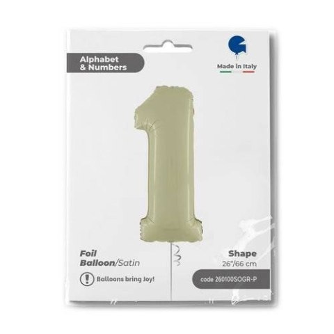 Balon Foliowy Cyfra 1, Satynowa Oliwkowa, 66 cm Grabo