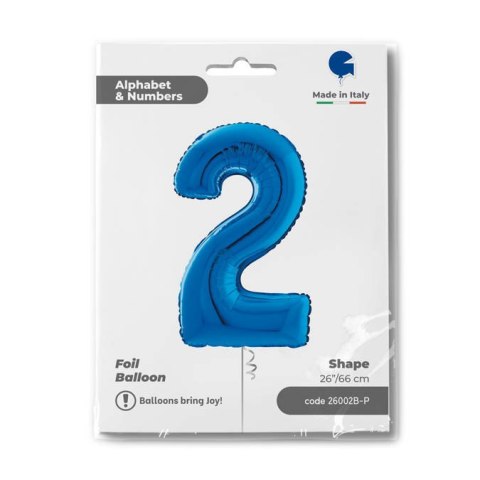 Balon Foliowy Cyfra 2 Niebieski, 66 cm Grabo