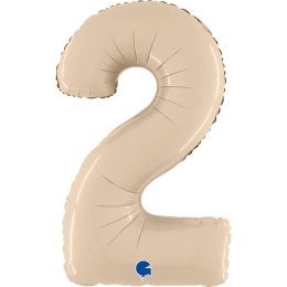 Balon Foliowy Cyfra 2, Satynowa Kremowa, 66 cm Grabo