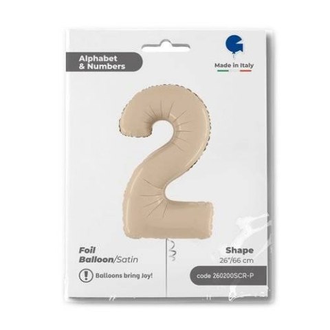 Balon Foliowy Cyfra 2, Satynowa Kremowa, 66 cm Grabo