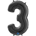 Balon Foliowy Cyfra 3 Czarny, 66 cm Grabo