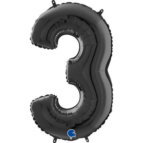 Balon Foliowy Cyfra 3 Czarny, 66 cm Grabo
