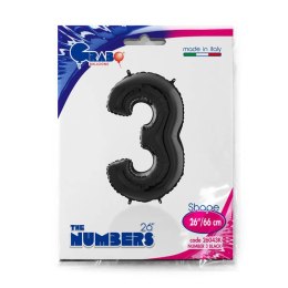 Balon Foliowy Cyfra 3 Czarny, 66 cm Grabo
