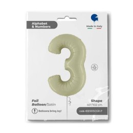 Balon Foliowy Cyfra 3, Satynowa Oliwkowa, 102cm Grabo