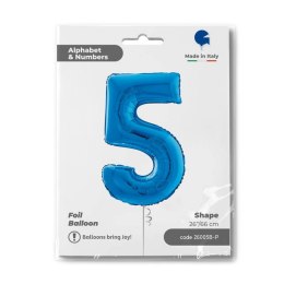 Balon Foliowy Cyfra 5 Niebieski, 66 cm Grabo