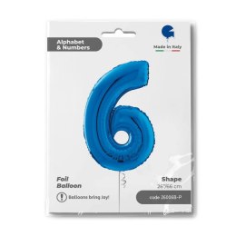 Balon Foliowy Cyfra 6 Niebieski, 66 cm Grabo