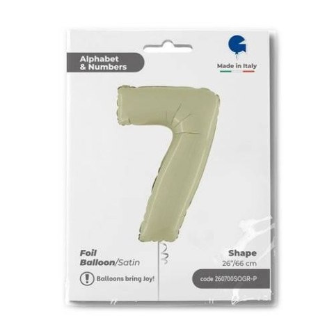 Balon Foliowy Cyfra 7, Satynowa Oliwkowa, 66 cm Grabo