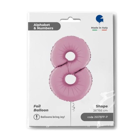 Balon Foliowy Cyfra 8 Różowa Pastel Pink, 66 cm Grabo