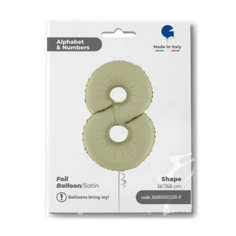 Balon Foliowy Cyfra 8, Satynowa Oliwkowa, 66 cm Grabo