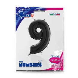 Balon Foliowy Cyfra 9 Czarny, 66 cm Grabo